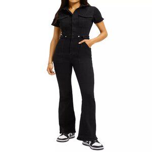 180$ Good American Fit For Success Bootcut Denim Jumpsuit Women's Size XXL Black